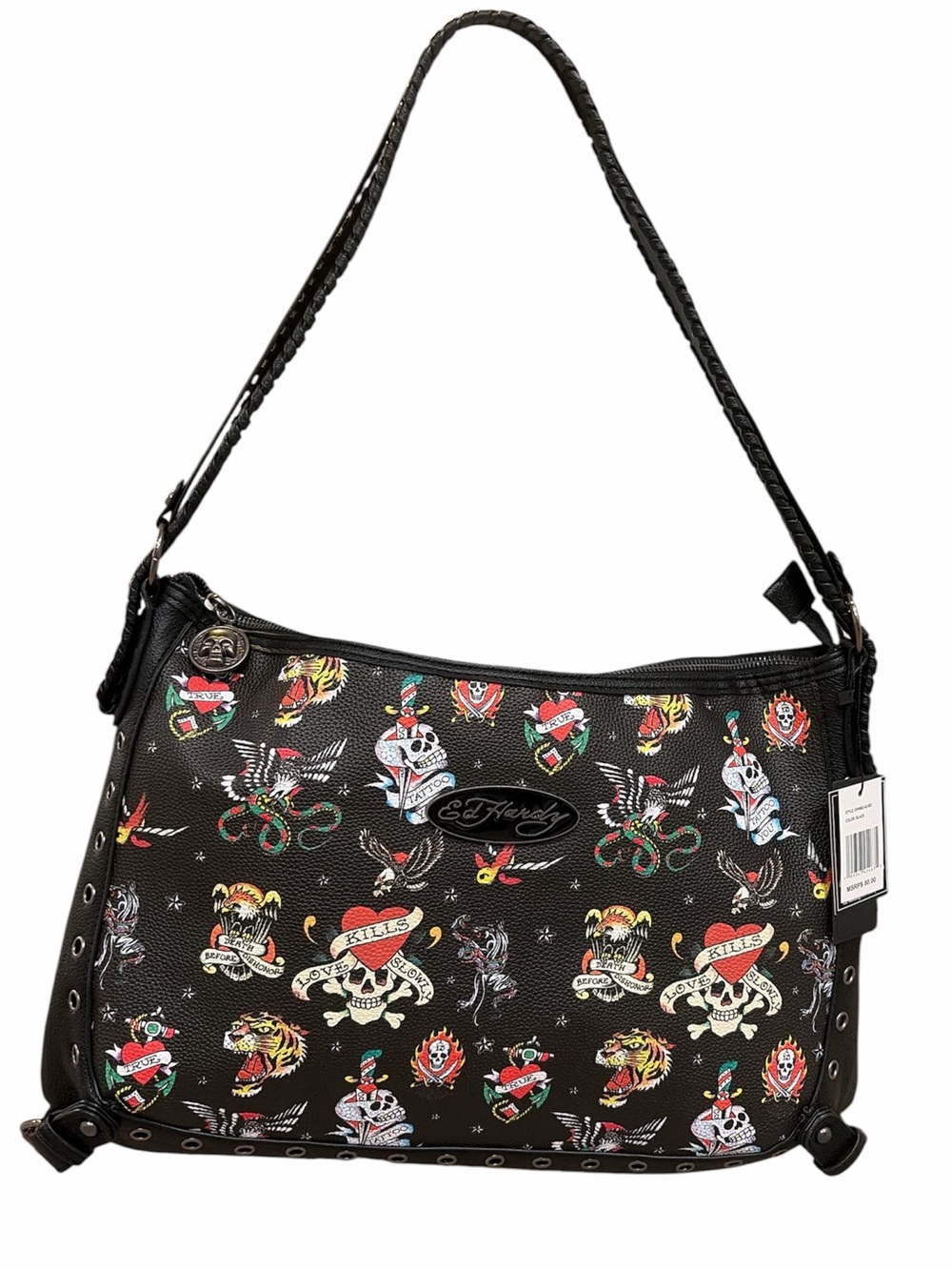 ED HARDY purse shoulder handbag hobo NWT black background tattoo